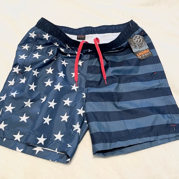 New Men’s STARS and STRIPES Drawstring Swim Trunks - Picture 4 of 10